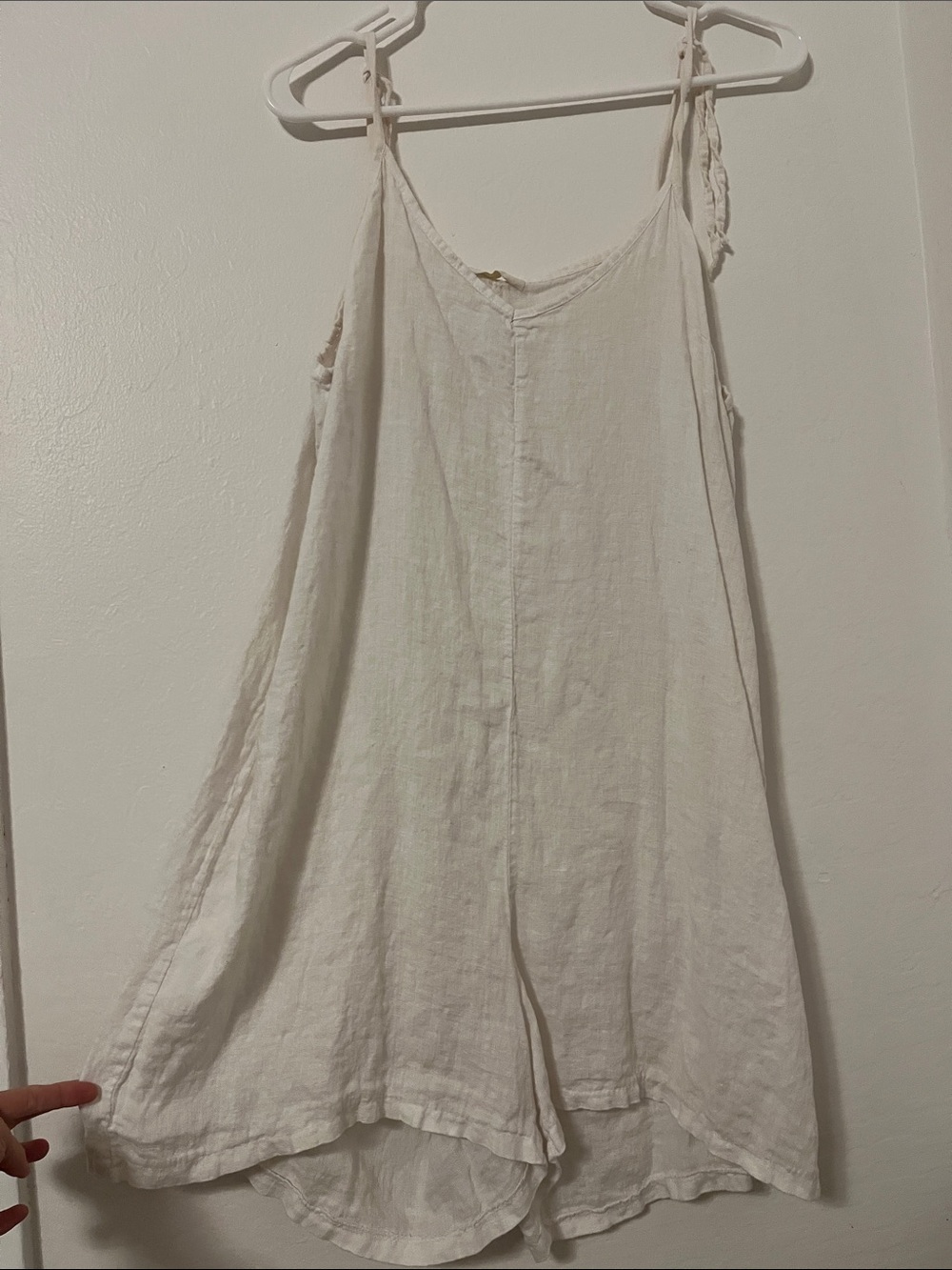 Casual Cream Linen Tie-Strap Romper Jumpsuit